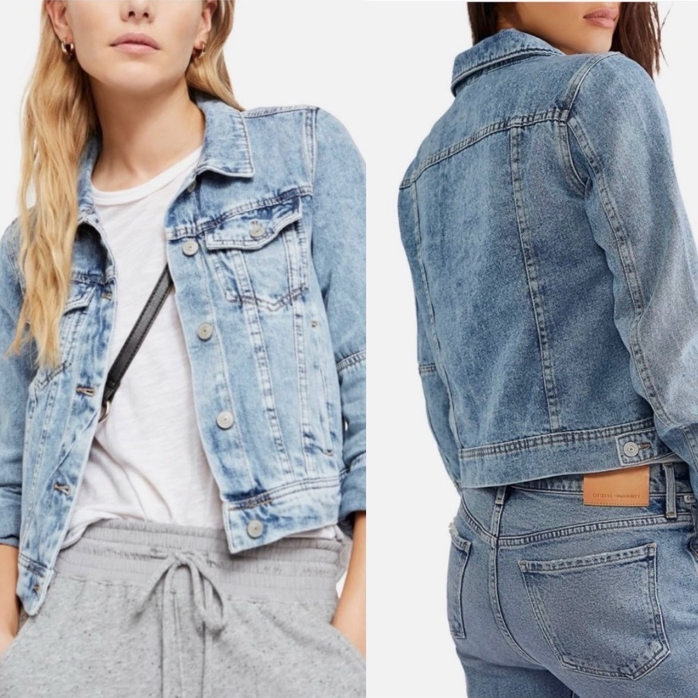 Free People Cropped Denim Jacket – Light Wash | Classic Button Front -XS